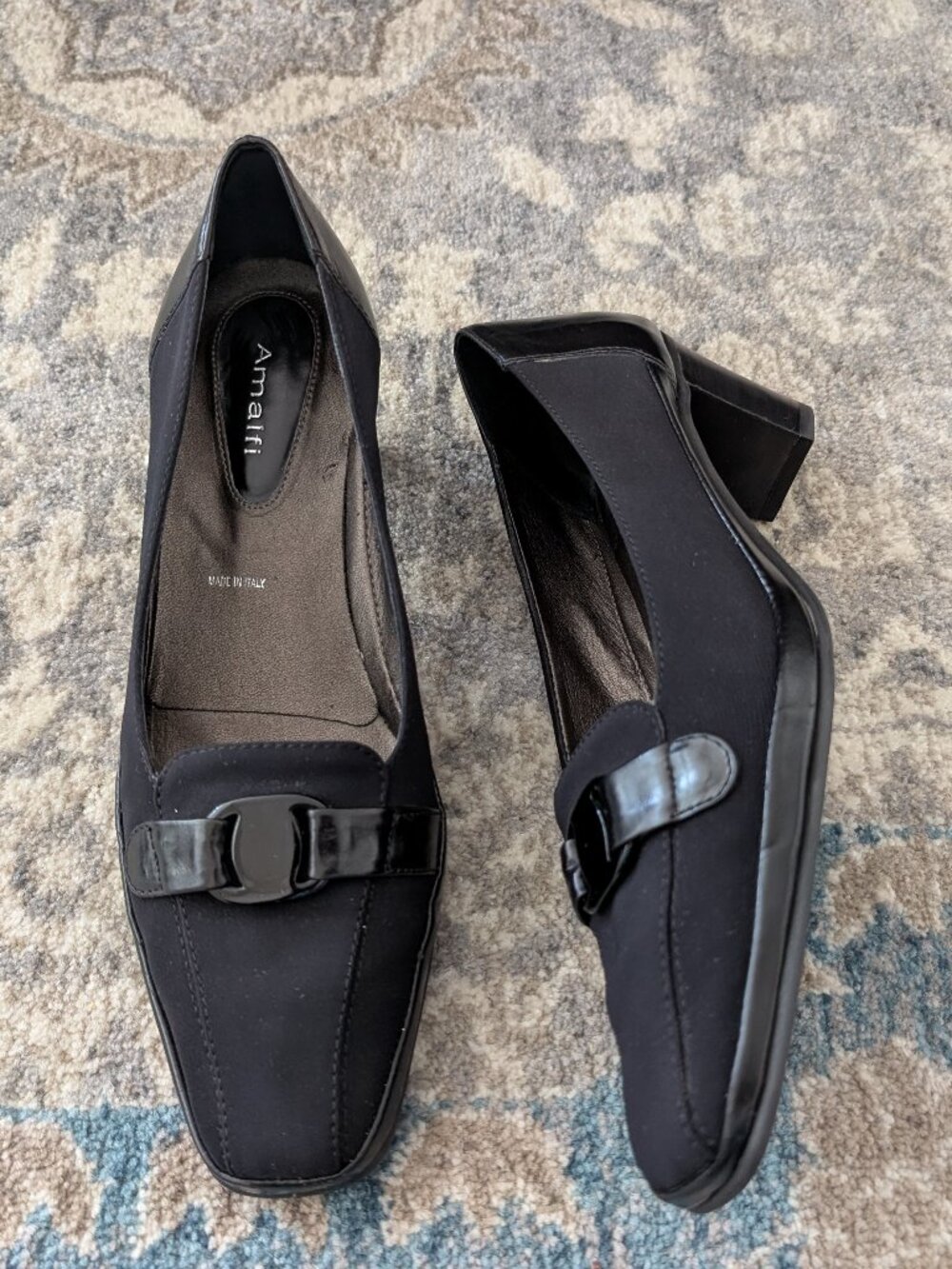 AMALFI Shoes Women's 10M Black Italian Buckle Accent Heel Classic READ
